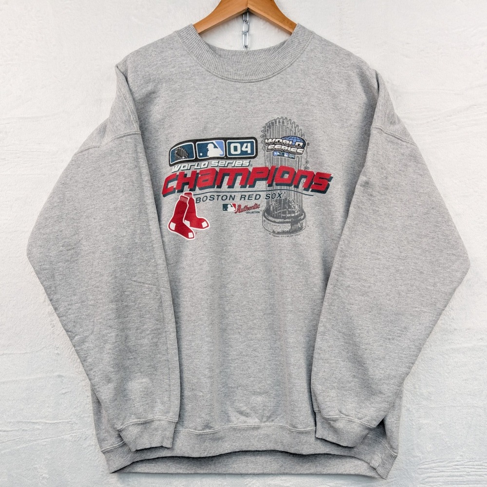 VTG Gildan Boston Red Sox Sweatshirt Men's XXL Gray 2004 World Series MLB Y2K